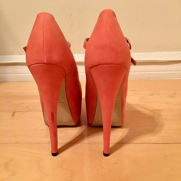 New orange suede heels/ platform pumps - Picture 5 of 6